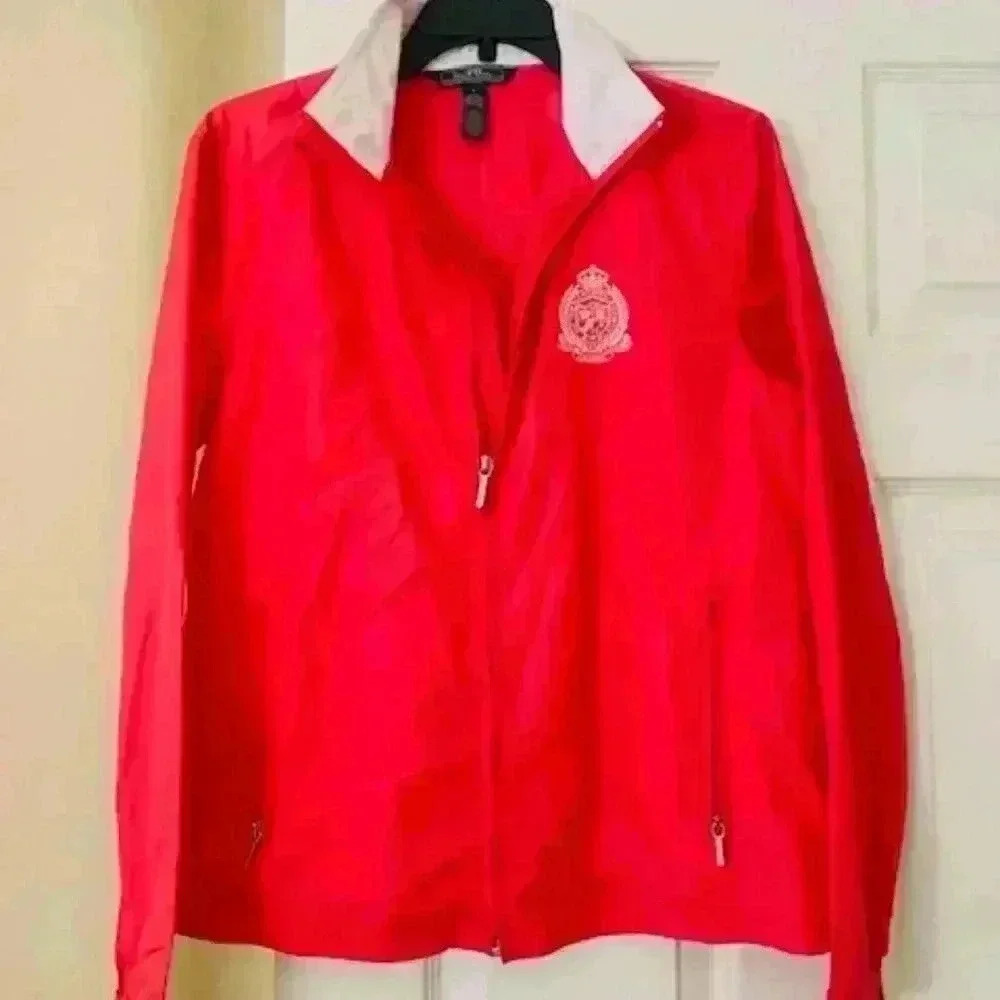 Ralph Lauren  Active Women Red Pink Crest Zip Golf Windbreaker Jacket